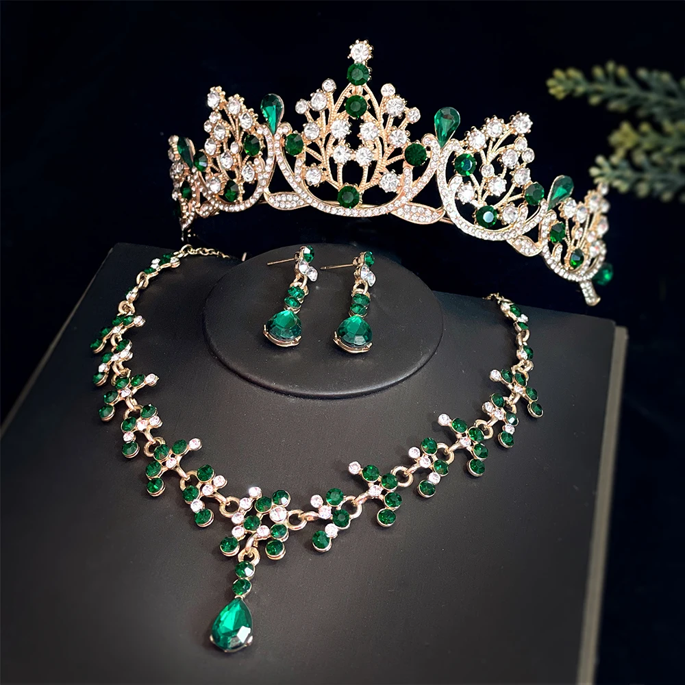 

Bridal Crown Three Piece Set Wedding Crown Headwear Necklace Earrings Korean Super Fairy Wedding Dress Accessories Wholesale