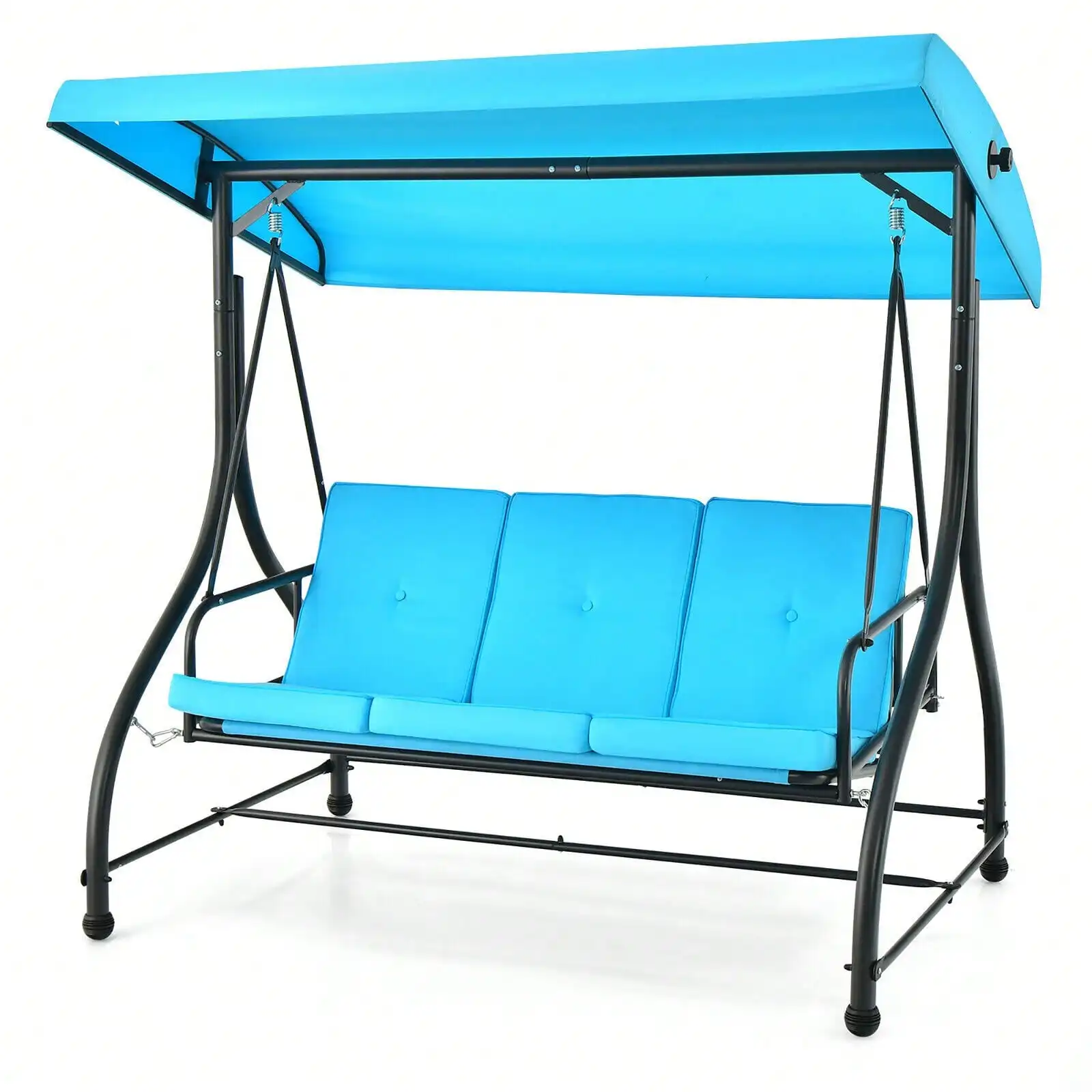 3-Seat Outdoor Converting Patio Swing Glider Adjustable Canopy Porch Swing Blue