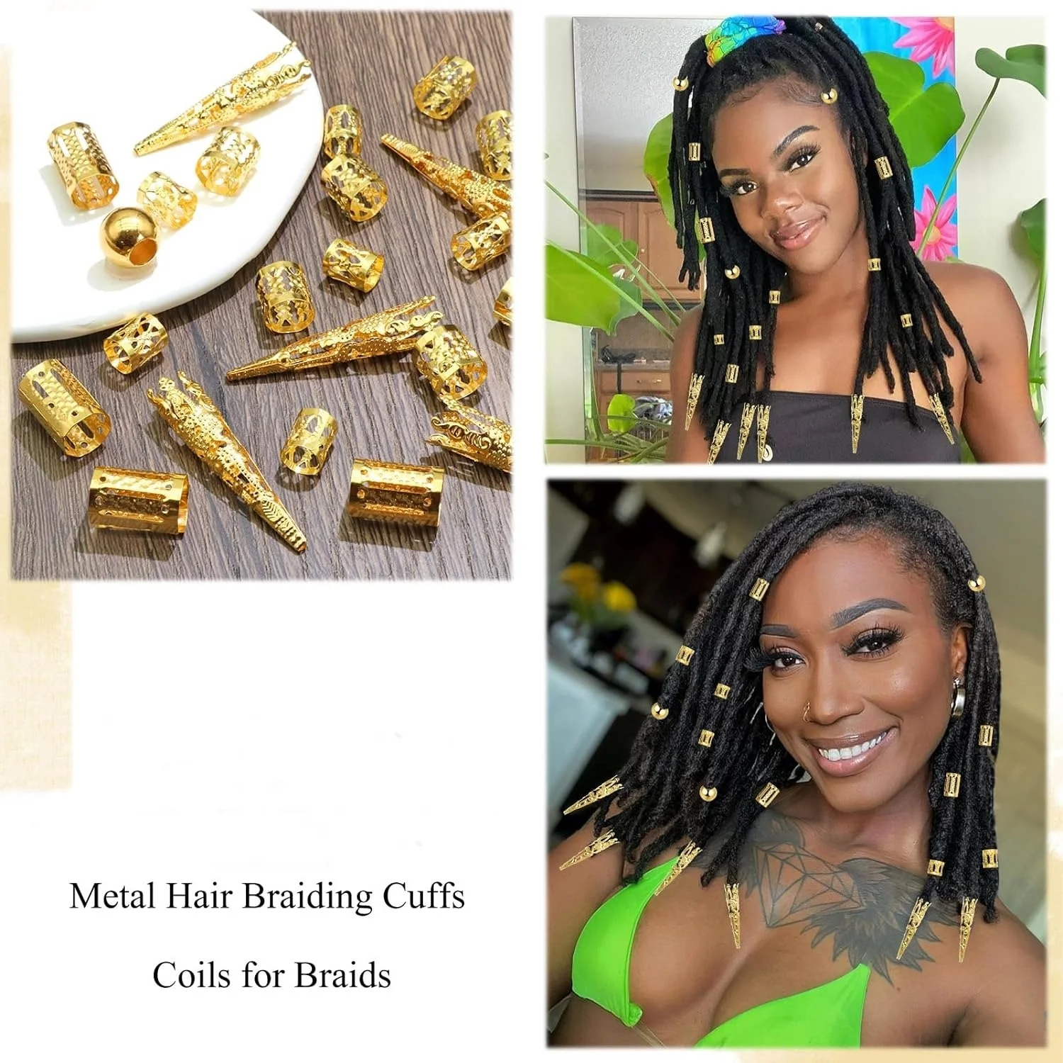 50pcs Braids Clips Hair Beads Adjustable Hair Cuffs Metal Dreadlock Hair Accessories Loc Hair Jewelry for Braids for Women