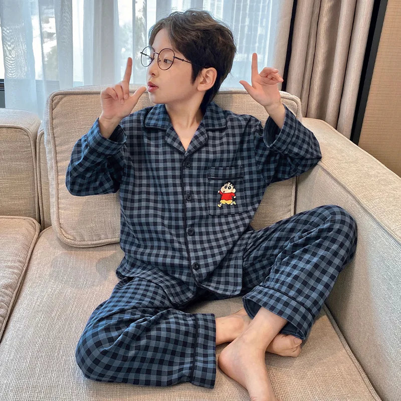 

Весенне-осенние 2 шт., детские пижамы с карандашом Шин-Чан, аниме, каваи, модные хлопковые топы для мальчиков, брюки, домашняя одежда для родителей и детей с героями мультфильмов