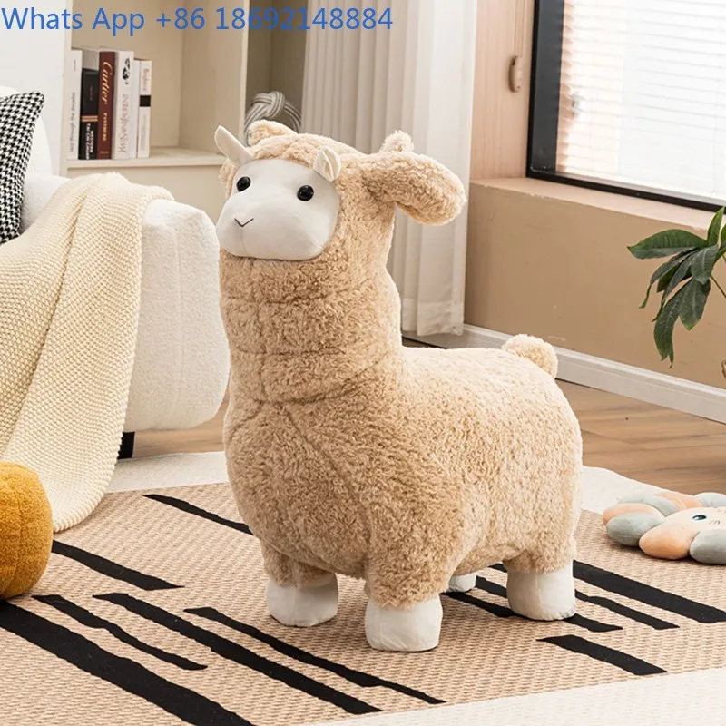 Creative Animal Stool Alpaca Plush Toy Shape Seat Cute Sheep Ride-on Sofa Living Room Stool