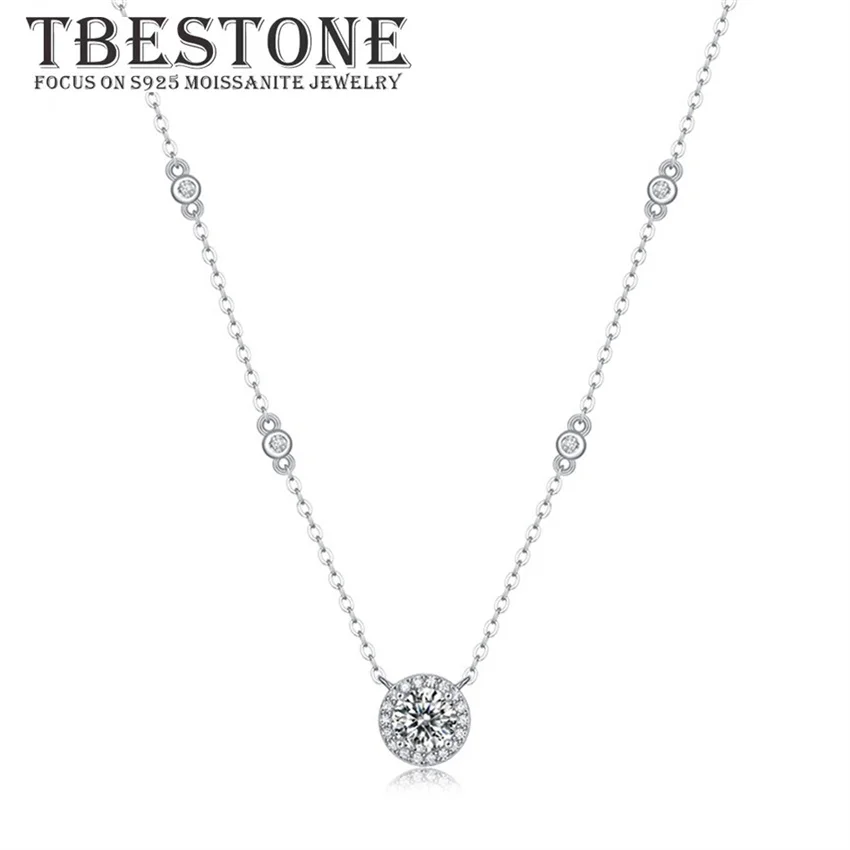 

Tbestone Round 1 Carat Moissanite 100% 925 Sterling Silver Sparkling Fashion Pendant Necklace Women's Brand Fine Jewelry