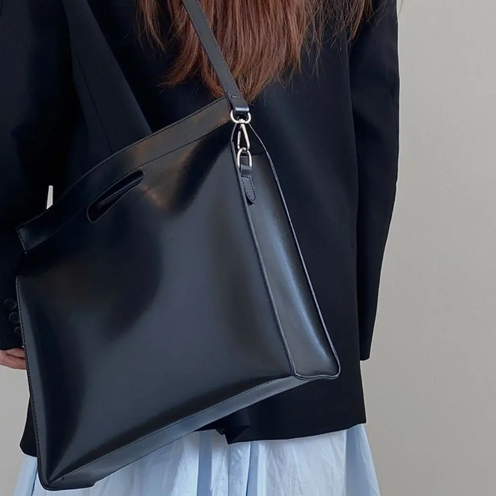 Fashionable PU Office Document Tote Bag Solid Color Shoulder Bag Computer Bag Crossbody Bag Handbag File Bag Women