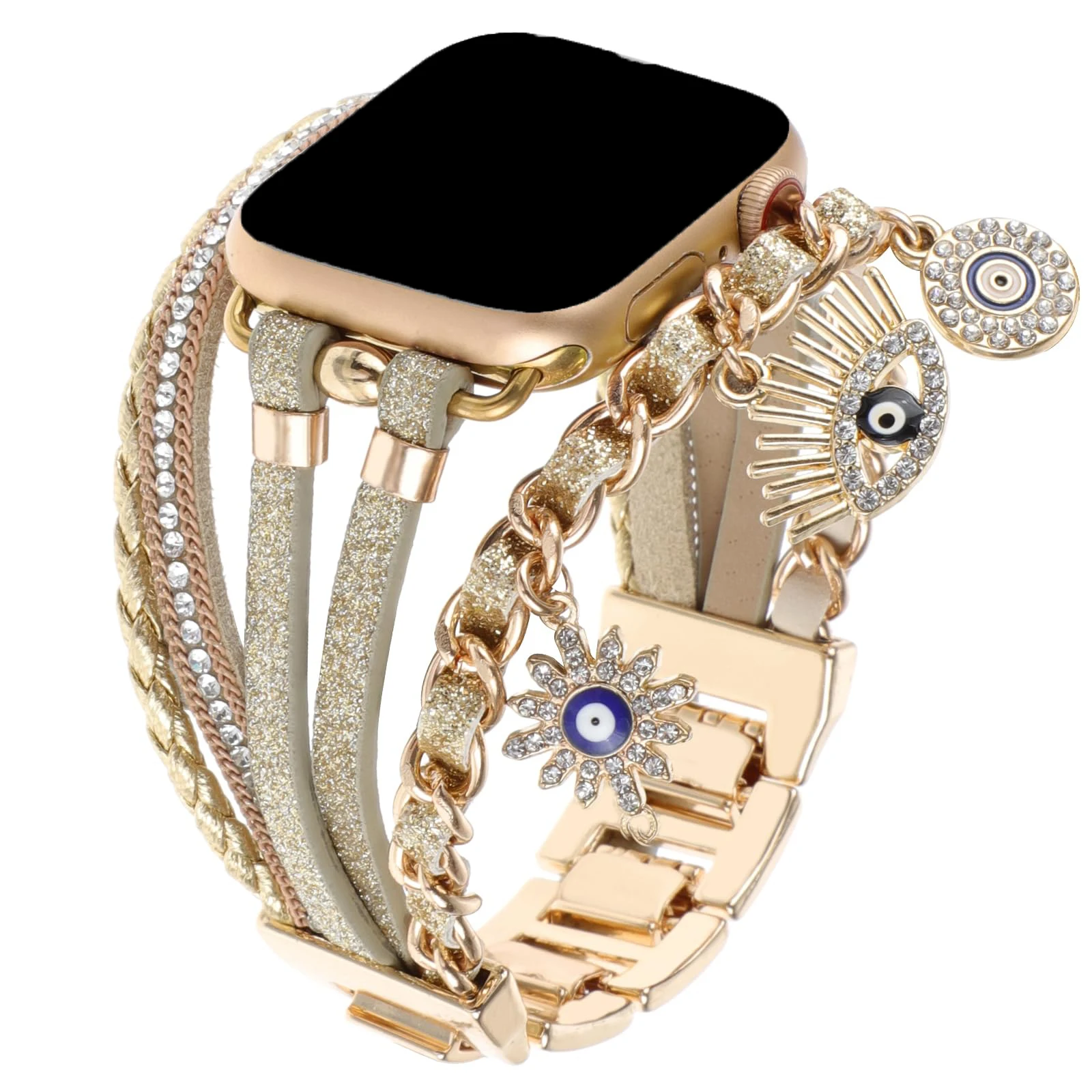 Women Leather Bracelet Band for Apple Watch 40/41/42/44/45/46 mm Metal with Pendant strap for iwatch Series 10 Ultra 9 8 7 6 5 4