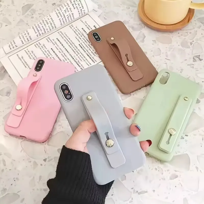 Polsband Handband Vingergreep Mobiele telefoonhouder Stand Push Pull Universele effen kleur Telefoonaansluitinghouder voor iPhone Xiaomi