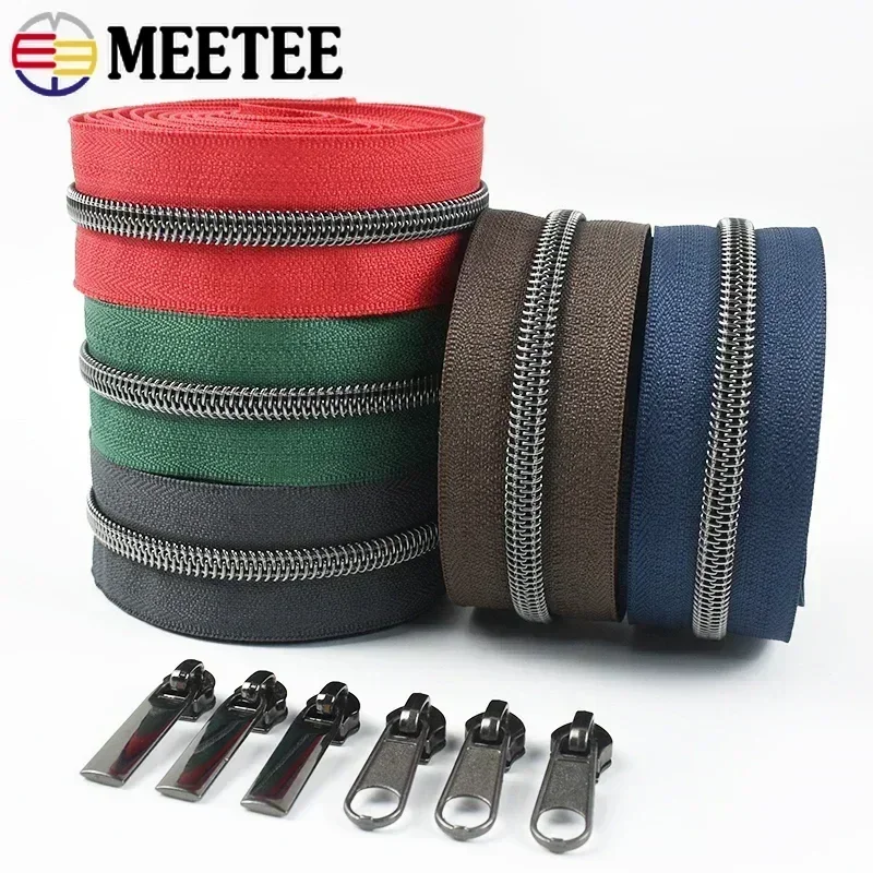 1-5M Meetee 5# Nylon Zipper By Meter Sewing Zippers Puller Slider Clothes Closures Zips Head Bag Roll Zip Repair Kit Accessories