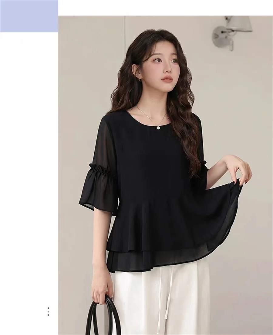 Blusa Elegante Plus Size Feminina de Manga Curta, Túnica Casual de Cor Sólida para o Verão, Uso no Escritório, Blusas para Férias