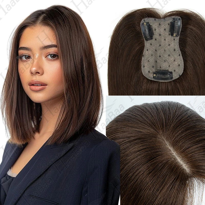 Hair Topper Human Hair With Clips Machine-Remy Hair Toppers For Women Natural Topper Włosy For Thin Hair One Piece 10