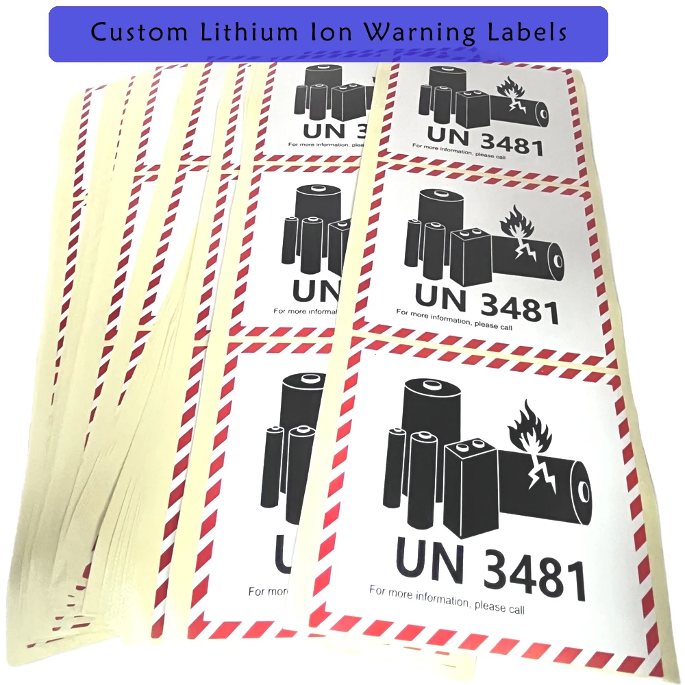 

Battery Fire Labels 500PCS Transport lithium ion Warning Sticker UN3481 UN3090 120x110mm Custom Caution Adhesive Label Stickers