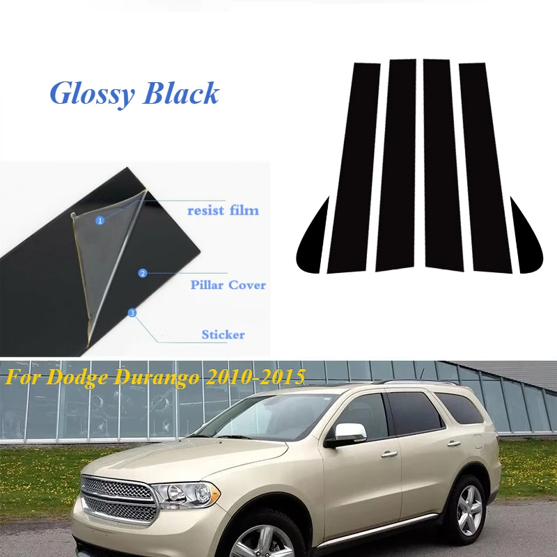 

6Pcs Car Pillar Posts Door Window B C Column Trim Decorative Stickers Black For Dodge Durango 2010-2013 2014 2015 Exterior Parts
