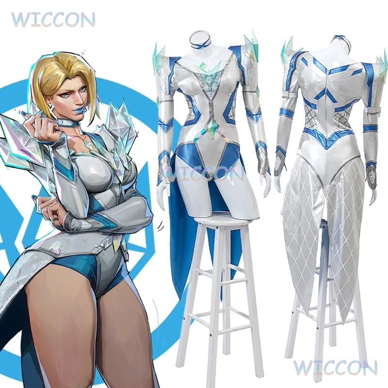 Disfraz de Reina blanca para mujer, disfraz de Emma Grace Frost, mono de cuero, conjunto de accesorios para peluca, uniforme de Halloween