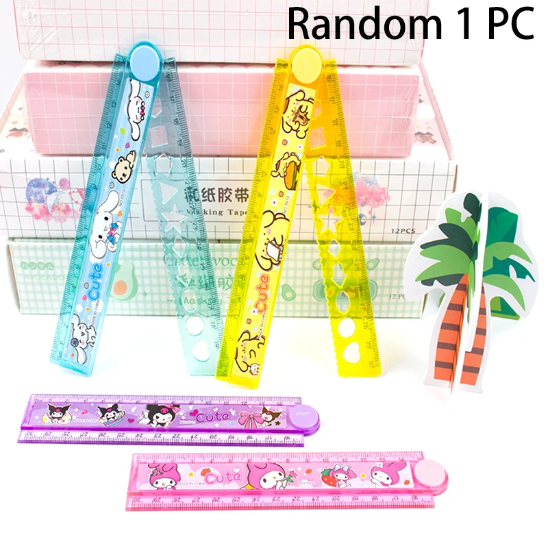 Cartoon Sanrio Folding Ruler 30cm Plastic Ruler Wave Line Geometric Pattern Drawing Ruler Primary School Student Stationery