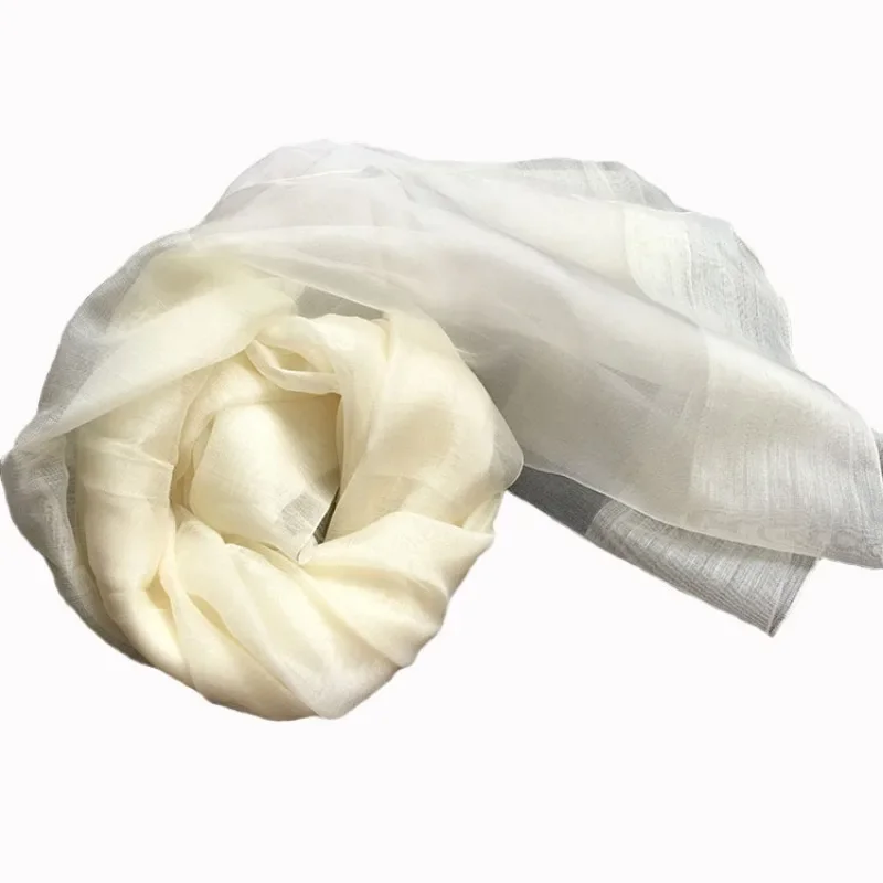 Off White Silk Wool Scarf Spring Autumn Thin Shawl Breathable and Fluffy Plant Dyed White Light and Elegant Fashionable Elegant