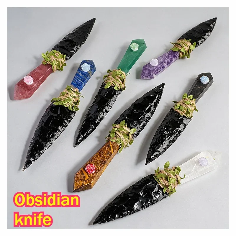Indian Style Obsidian Blade Toys Figurines Carved Unsharpened Patchwork Room Decoration Raw Crystal Stone Miniatures Party Gifts
