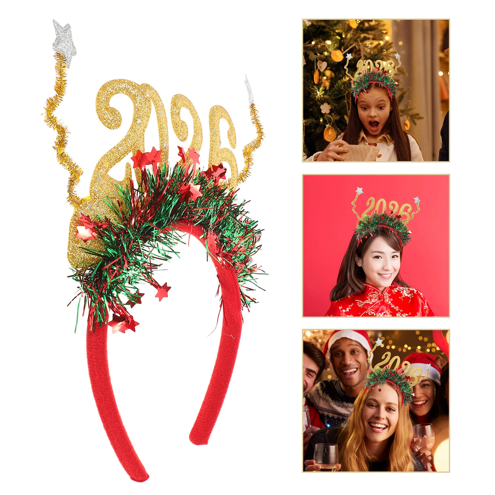 

Sparkly 2026 Number Headband with Glitter Stars Thin Lightweight Hairband for Festive Party Graduation Event Holiday Photo Prop