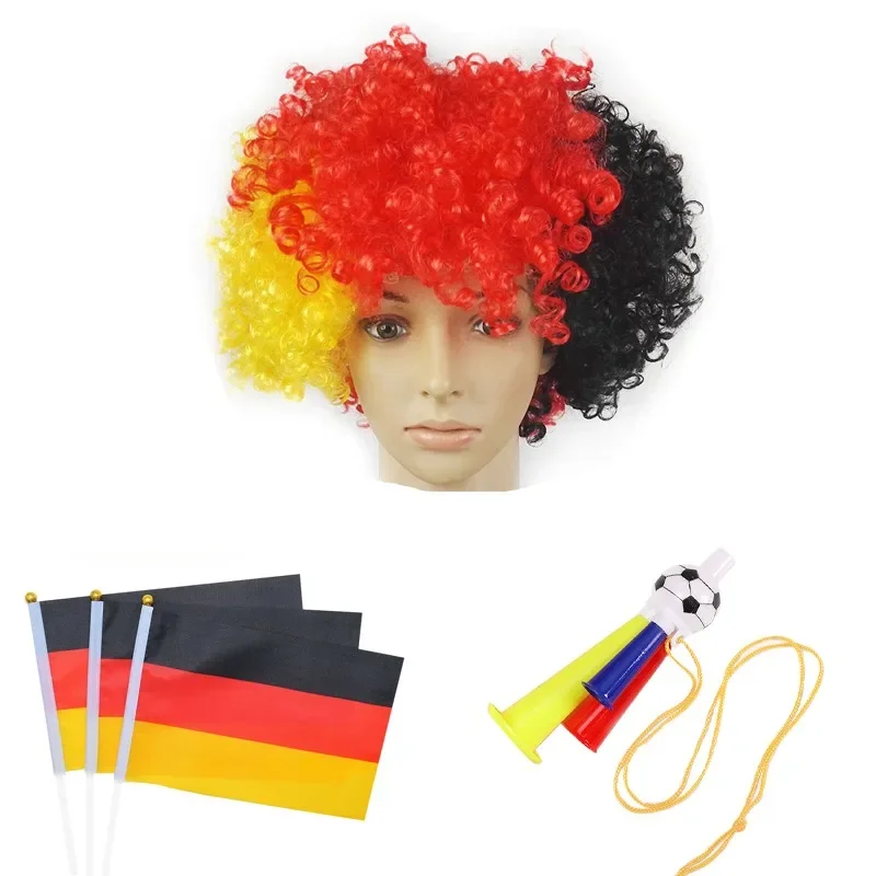 

Soccer cheering and cheering set national flag color explosive head wig props horn hand waving flag atmosphere props