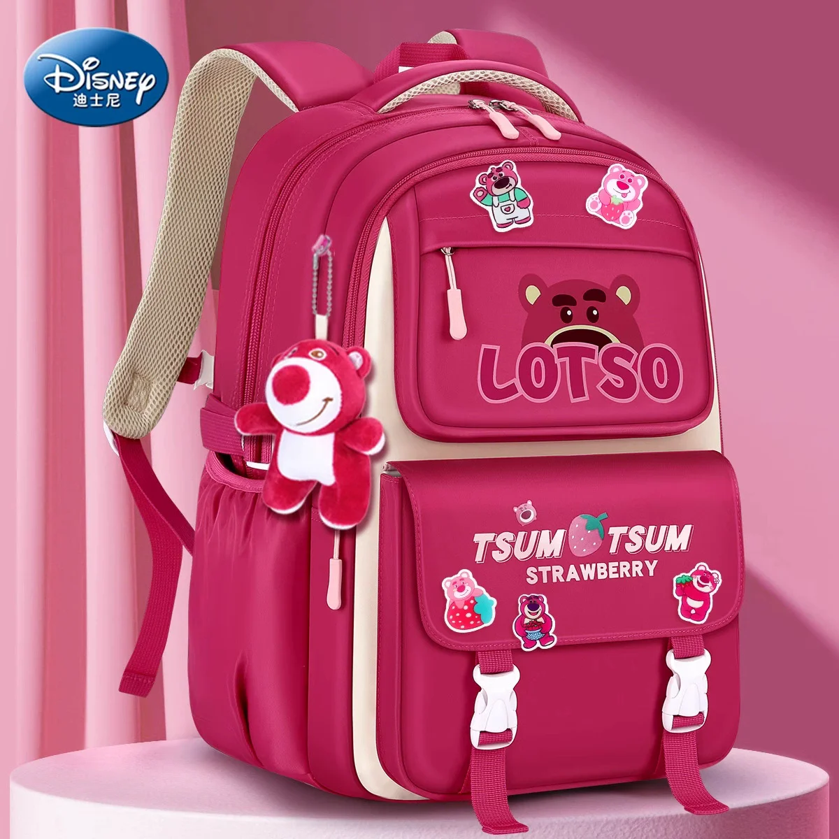 Disney Lotso Girl School Bag Grade 2-5 Primary Student Leisure Shoulder Orthopedic Backpack Large Capacity Light Mochilas