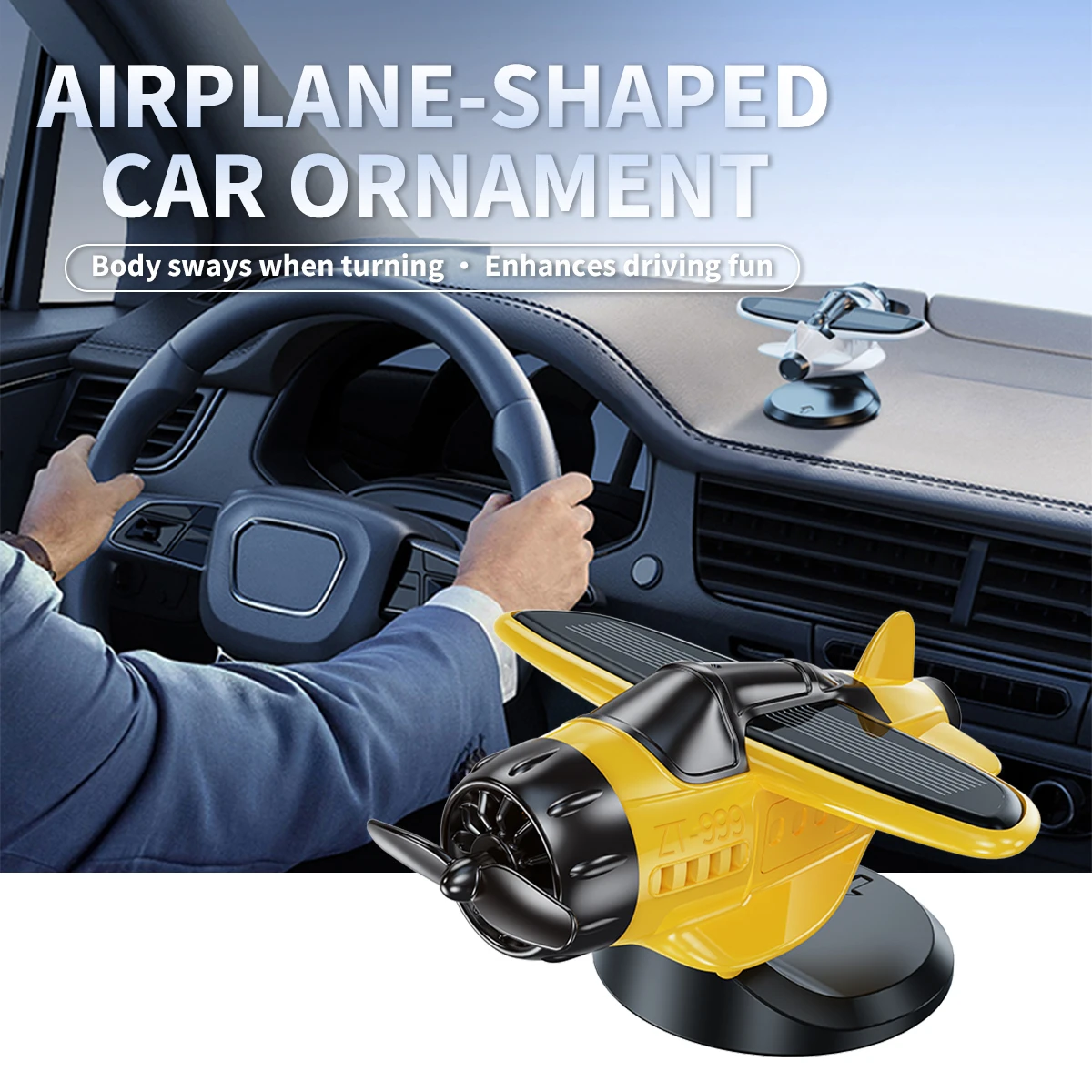 Solar Powered Airplane-shaped Car Dashboard Ornament 360° Auto Spin Rotating Propeller Decor Solar Aircraft Auto Interior Model