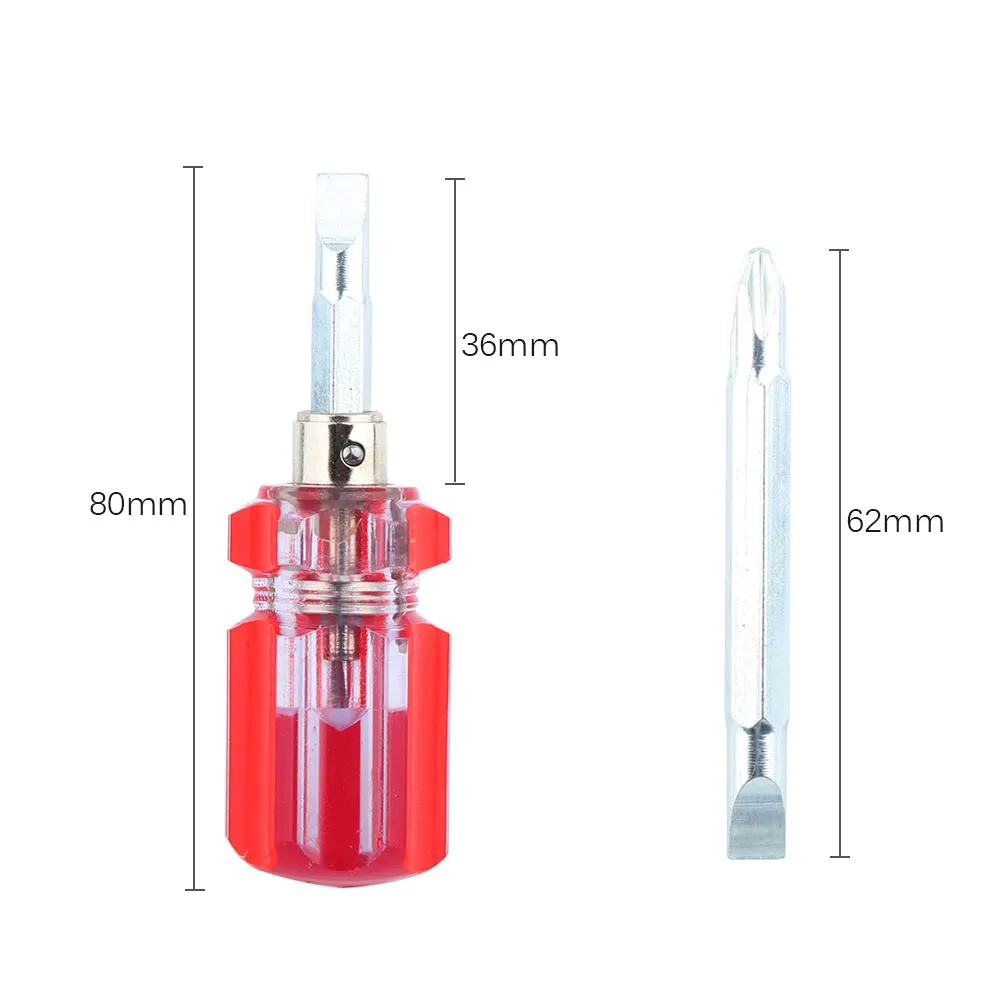 FIXFANS Small Pocket Screwdriver with PH2 Phillips Cross Head and 6mm Slotted Flat Head, Reversible Stubby Short Screwdriver