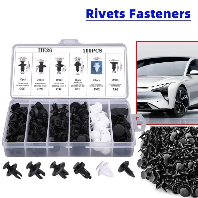 100pc Universal Car Fender Push Retainer Pin Rivet Bumper for Door Trim Panel Retainer, Bag Package Car Clips Auto Fastener Clip