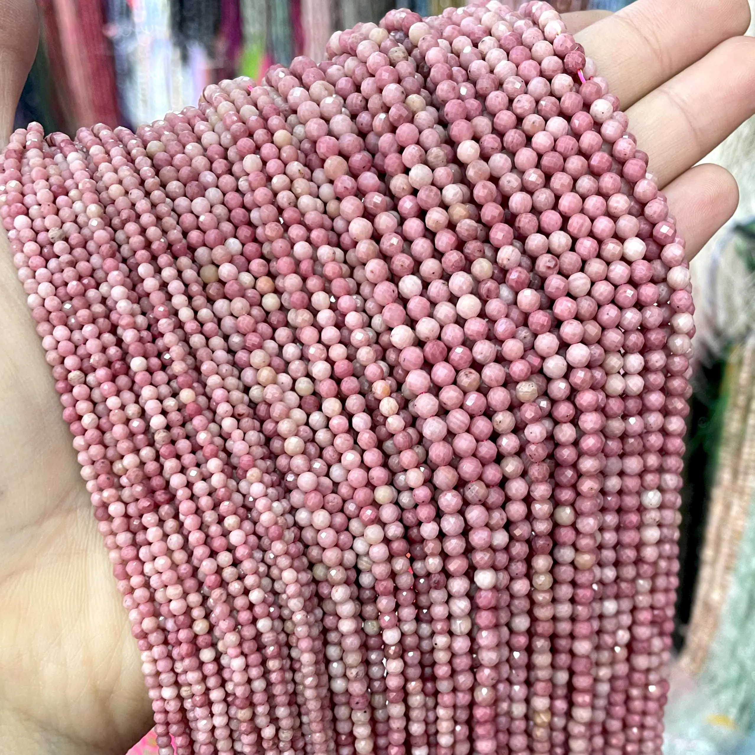 2 3 4 MM Natural Stone Faceted Rhodochrosite Small Loose Spacer Beads For Jewelry Making DIY Bracelet Earrings Accessories 15\'\'