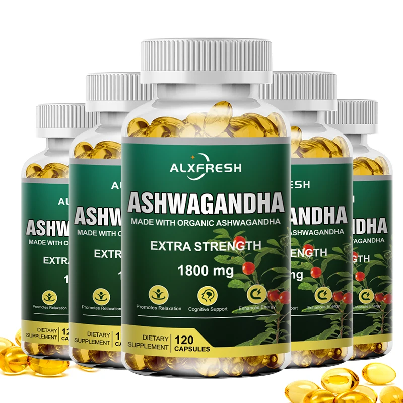 Alxfresh Pure Ashwagandha Root Extract Capsules 1800mg for Natural Mood, Stress, Focus, Brain, Energy , Sleep Health Support