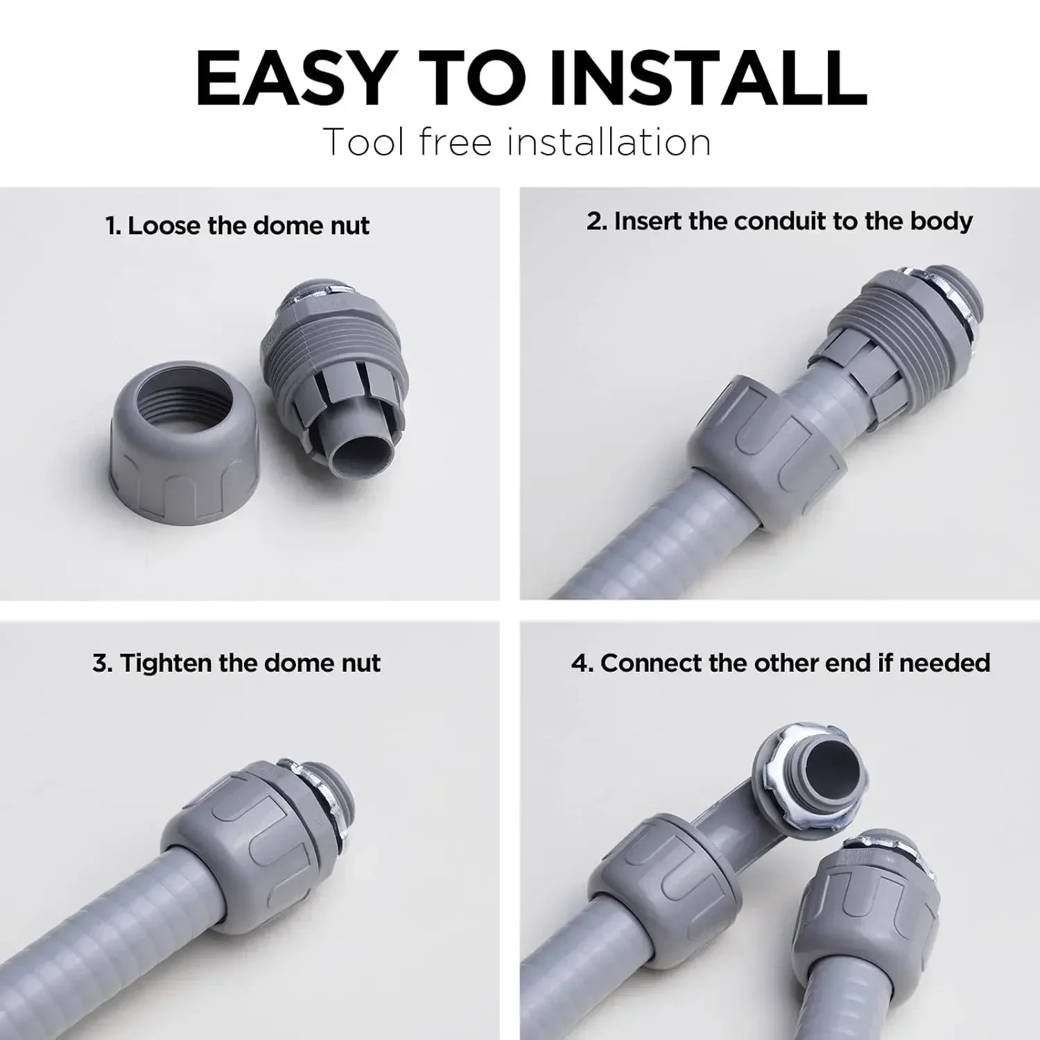 Conduit Connectors 1/2 Inch Liquid Tight Connector NPT Non-Metallic for PVC Electrical Flexible Conduit Fittings