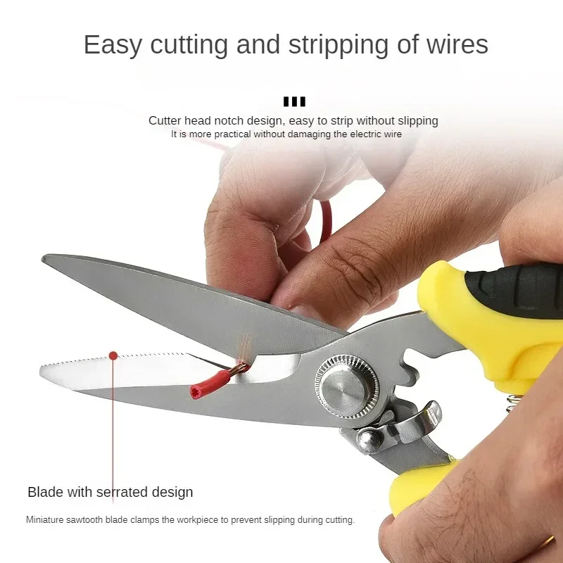 1Pcs Stainless Steel Electrician Scissors Multifunctional Manual Scissors Groove Wire Trimmer and Sheet Steel Electrician Tools