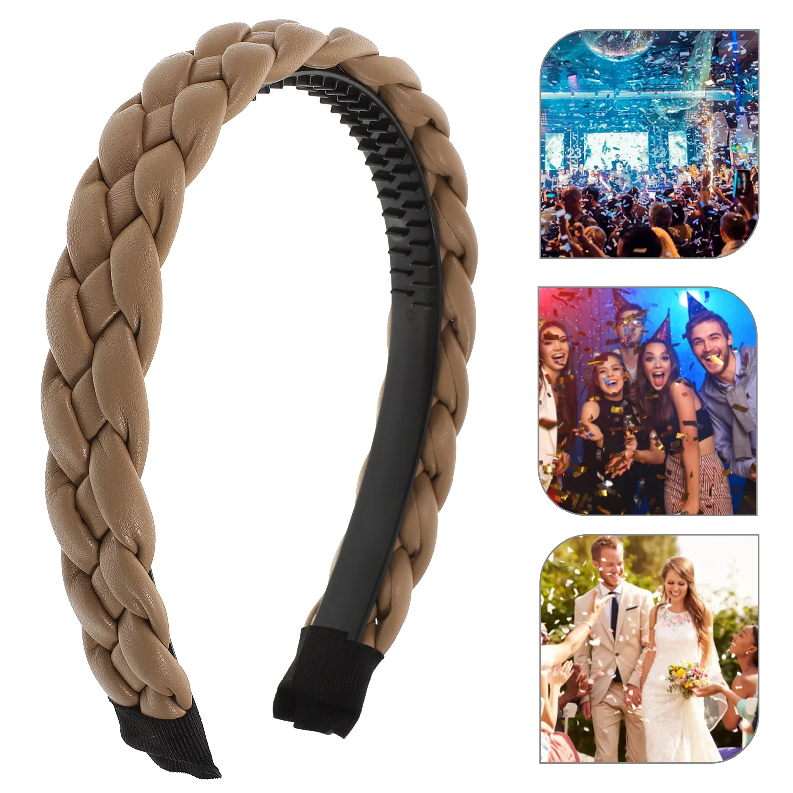 

Pu Braided Hairband Durable Festival Party Headwear Retro Women Headdress Cosplay Stage Accessory Broadside Hair
