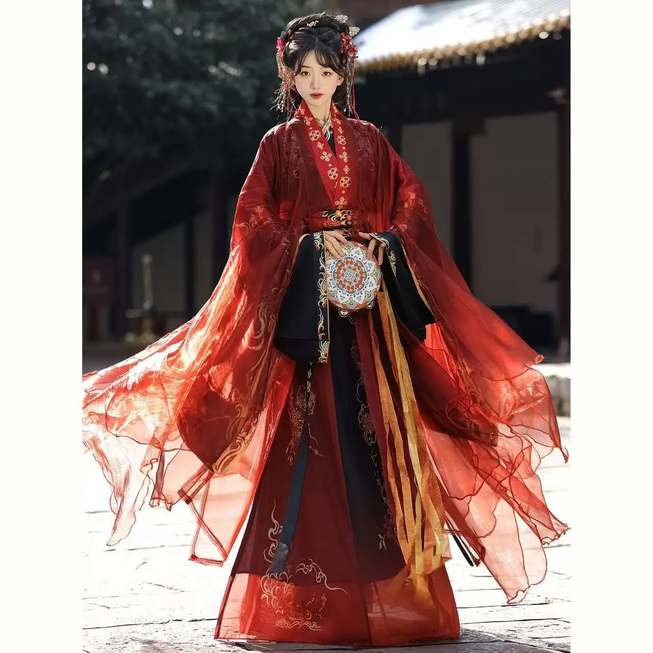 

Original Red Foi Carp Hanfu Men Women Traditional Chinese Bapo Skirt Suits Vintage Carnial Beach Party Cosplay Costume Han Dress