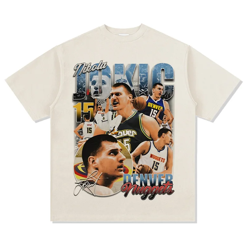 New Nikola Jokic Black / White T-Shirt Crew neck Cotton T-shirt Men and women Basketball fan oversized Short-sleeved top