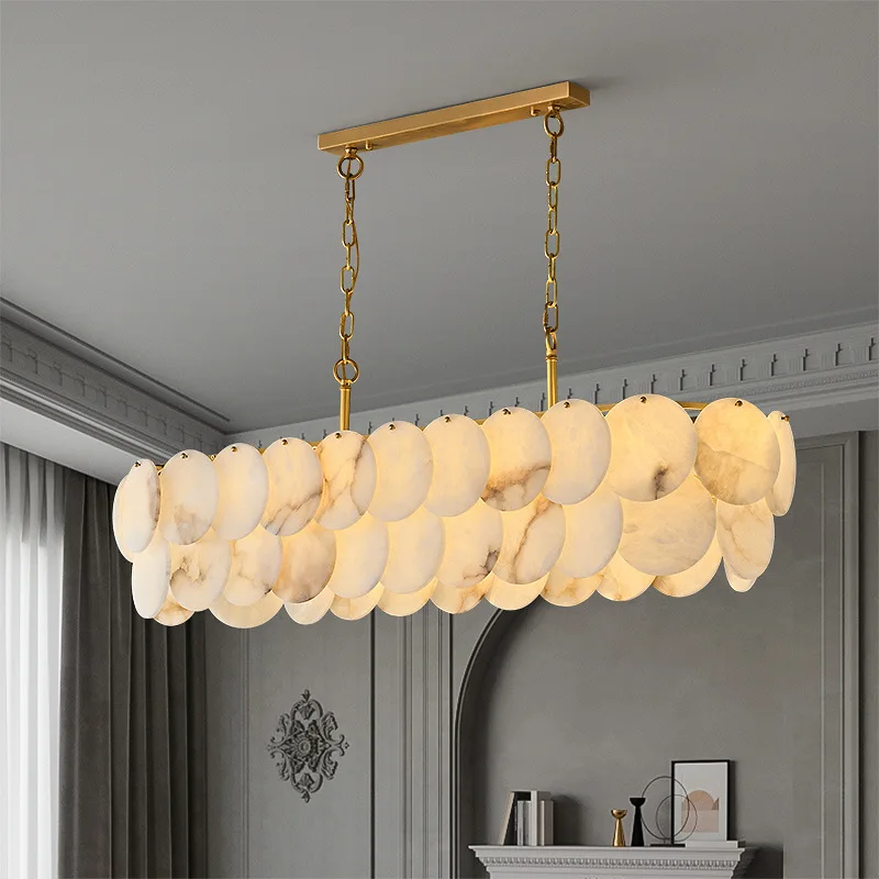 Spanish alabaster postmodern luxury designer brand medium-sized adjustable height LED chandelier, suitable for restaurants