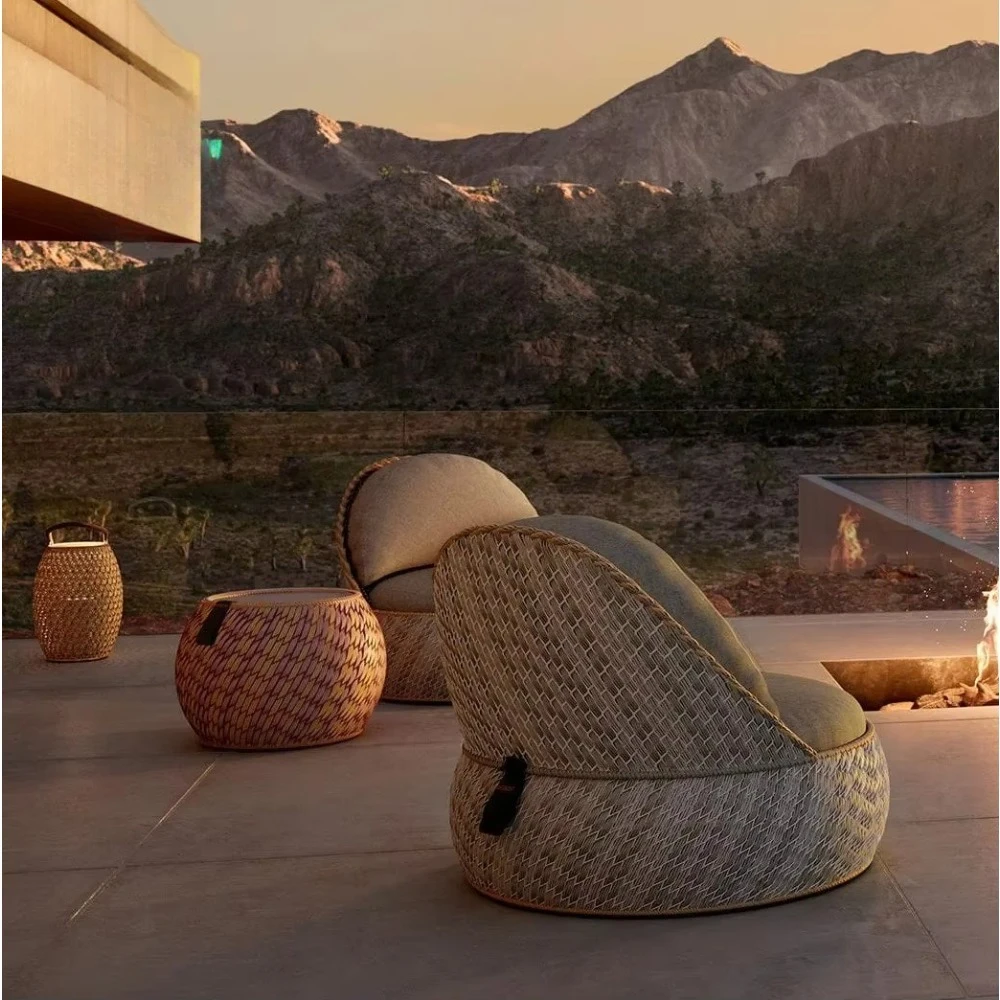Outdoor rattan sofa, terrace garden waterproof and sun-resistant rattan furniture, leisure rattan chair and sofa