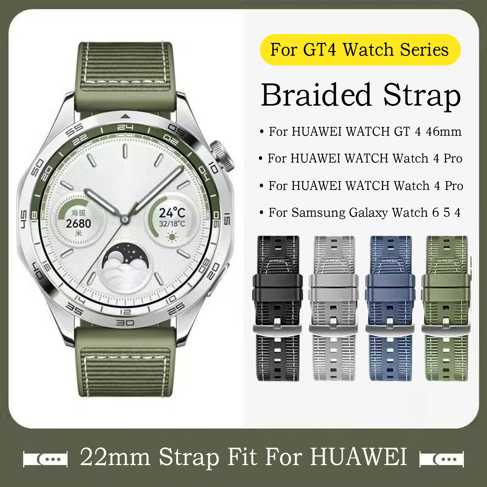 22mm Nylon Silicone Watch Bands For HUAWEI GT 4 46mm/Watch 4 Pro/GT 3 Sport Replacement Band for Samsung Galaxy Watch 6/5 Strap