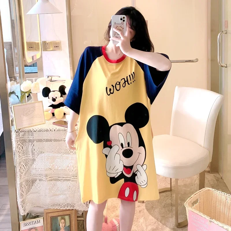 Disney New Mickey Mouse Silk Nightdress Female Cute Cartoon Casual and Comfortable Cool Breathable Lightweight Home Pajamas Suit