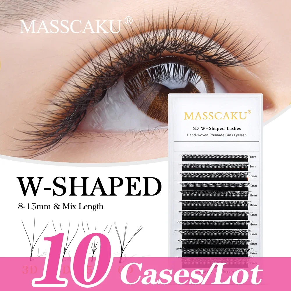 MASSCAKU 10cases/lot New 12rows 6D W Shape Eyelash Extension 3D4D5DThick Curly Premade Volume Easy Fan Individual lashes Makeups