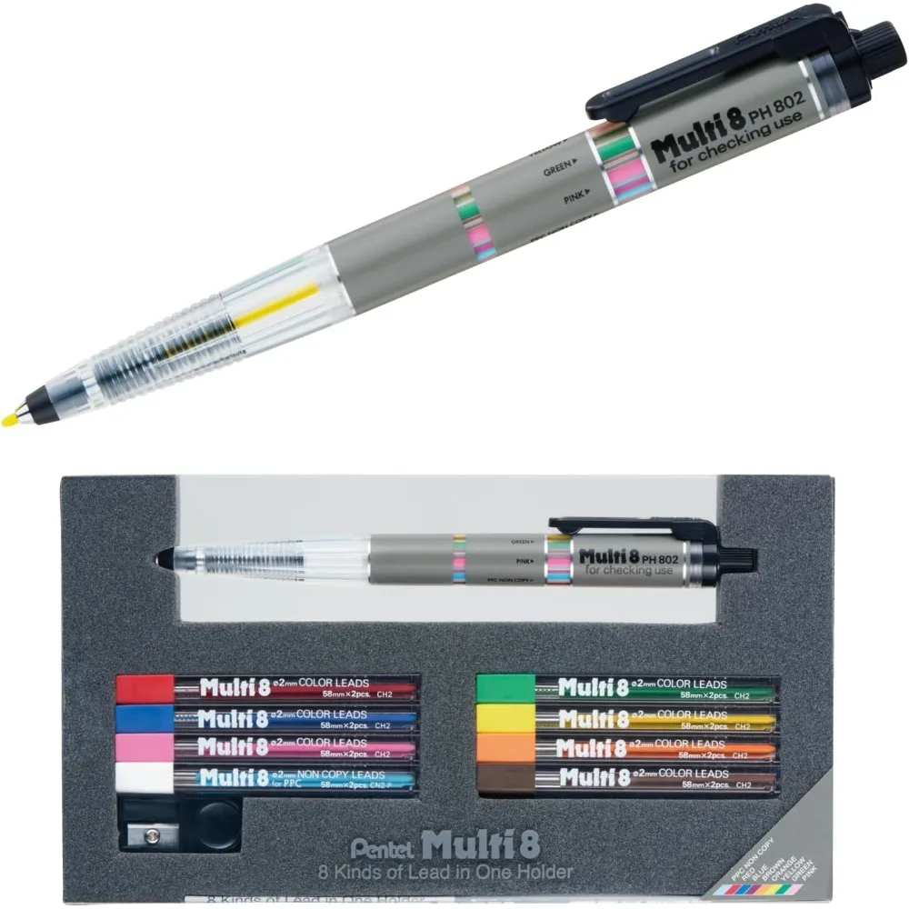 

Pentel Multi 8 комплектов (PH802ST) Механический держатель для карандашей и набор гриферов, набор карандашей для рисования 2,0 мм 802