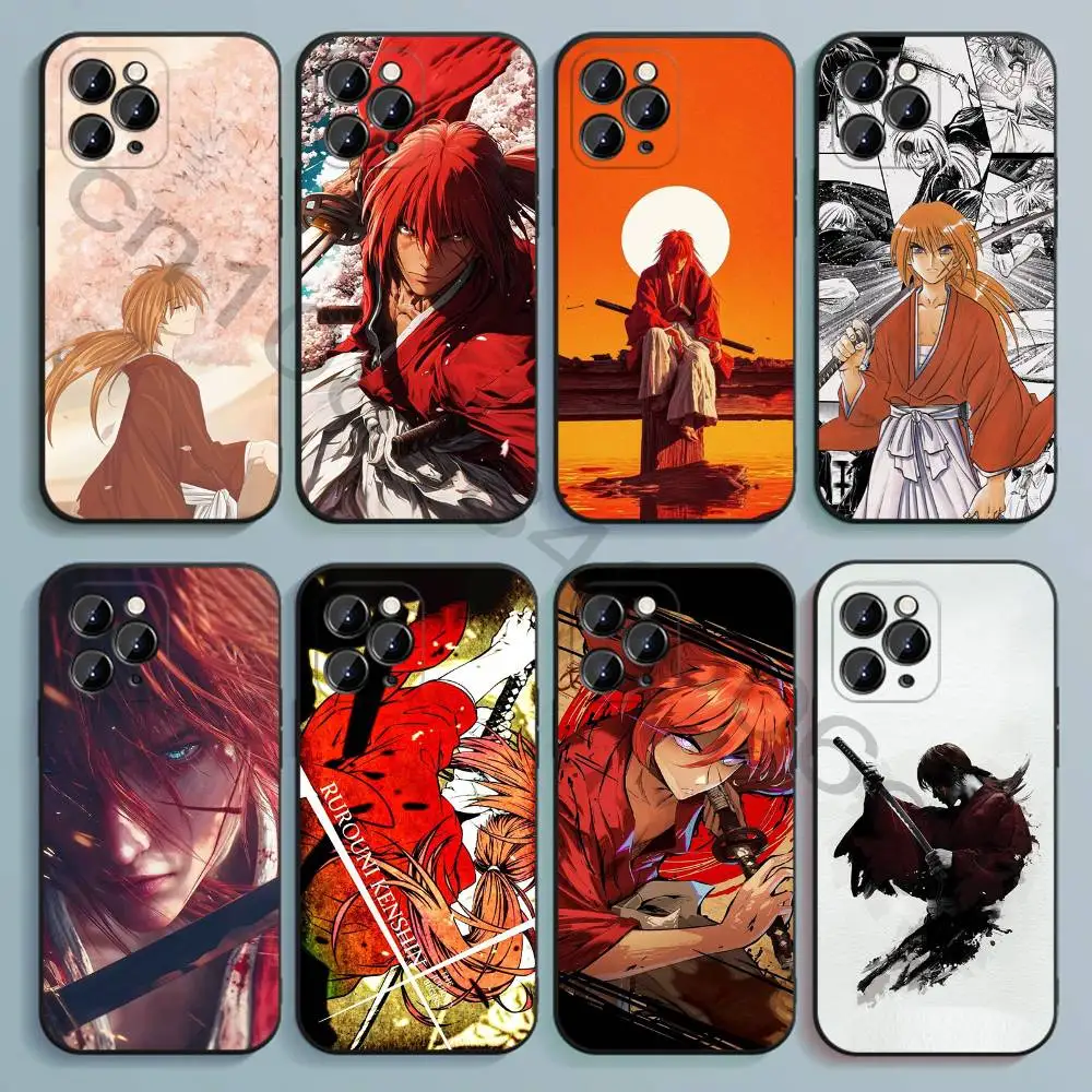 

R-Rurouni Kenshin Black Soft TPU Case For iPhone 17 16 15 14 13 12 11 Pro Max Plus E Mini Silicone Phone Cover