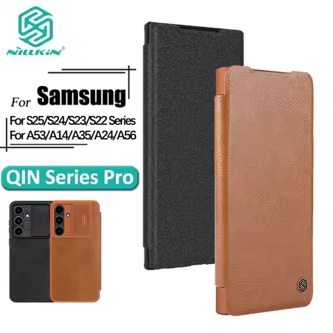 Nillkin For Samsung Galaxy S24 FE S25 S23 Plus S22 Ultra A56 A53 A24 A35 Flip QIN Pro QIN ProP Leather Case Camera Slider Cover