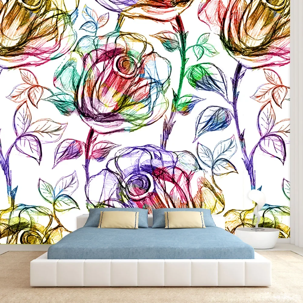 Custom Wall Papers Home Decor Peel and Stick Wallpaper for Living Room Contact Paper Flower Blossom Rose Painting Girls TV Mural