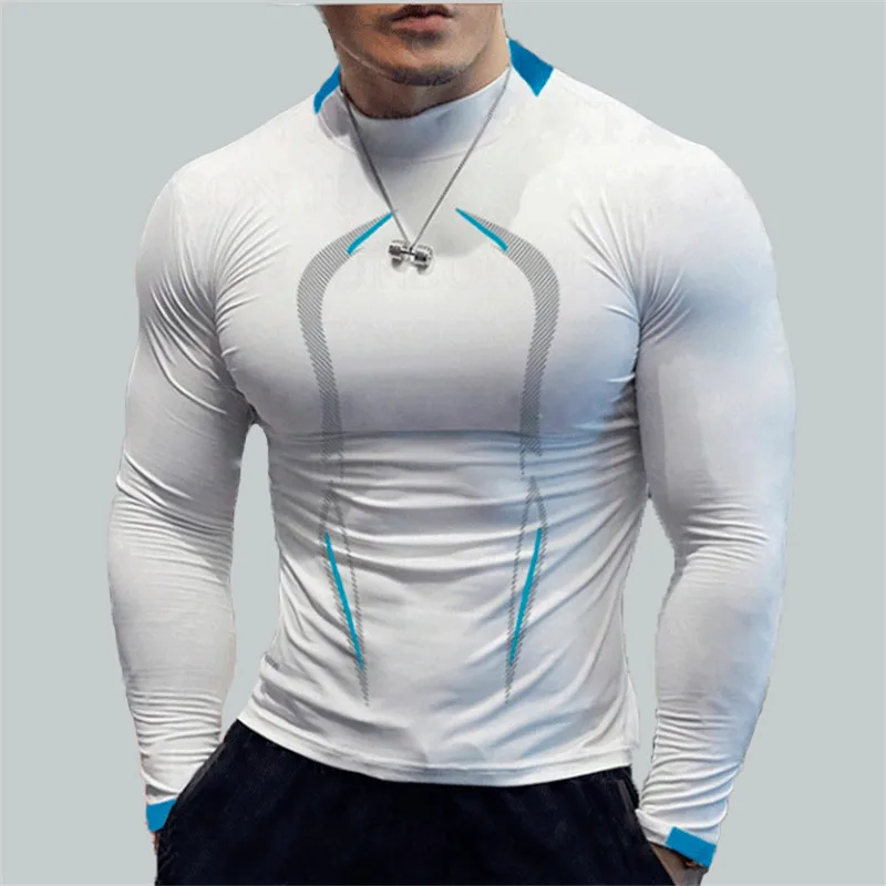 High Quality Men Running T Shirt Quick Dry long sleeves Fitness Shirt Training Exercise Clothes Gym Sport Shirt Tops S-5XL