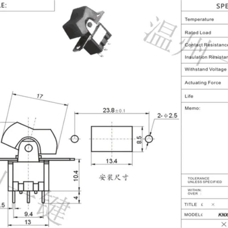 RLS-102-A1-01-Earless Rocker Schalter Schiff typ Taste Rocker Seite stecker stecker 3 füße 2 getriebe