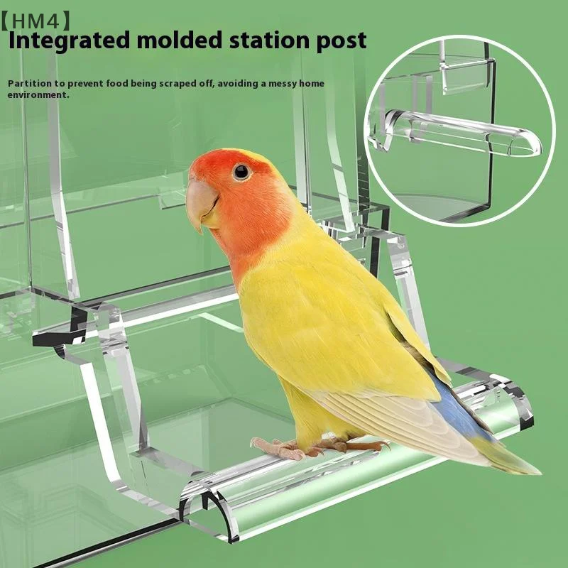 〔HM4〕Transparent Parrot Feeder Bird Food Bowl Hangable Detachable With Stand Prevent Scattering Dispenser Parrots Food Contain
