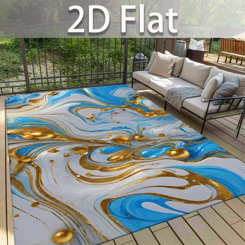 Oil Painting Castle Hot Air Balloon Lake Boat Outdoor Patio Area Rug, Vibrant Impressionist Scenery Non-slip Balcony Floor Mat