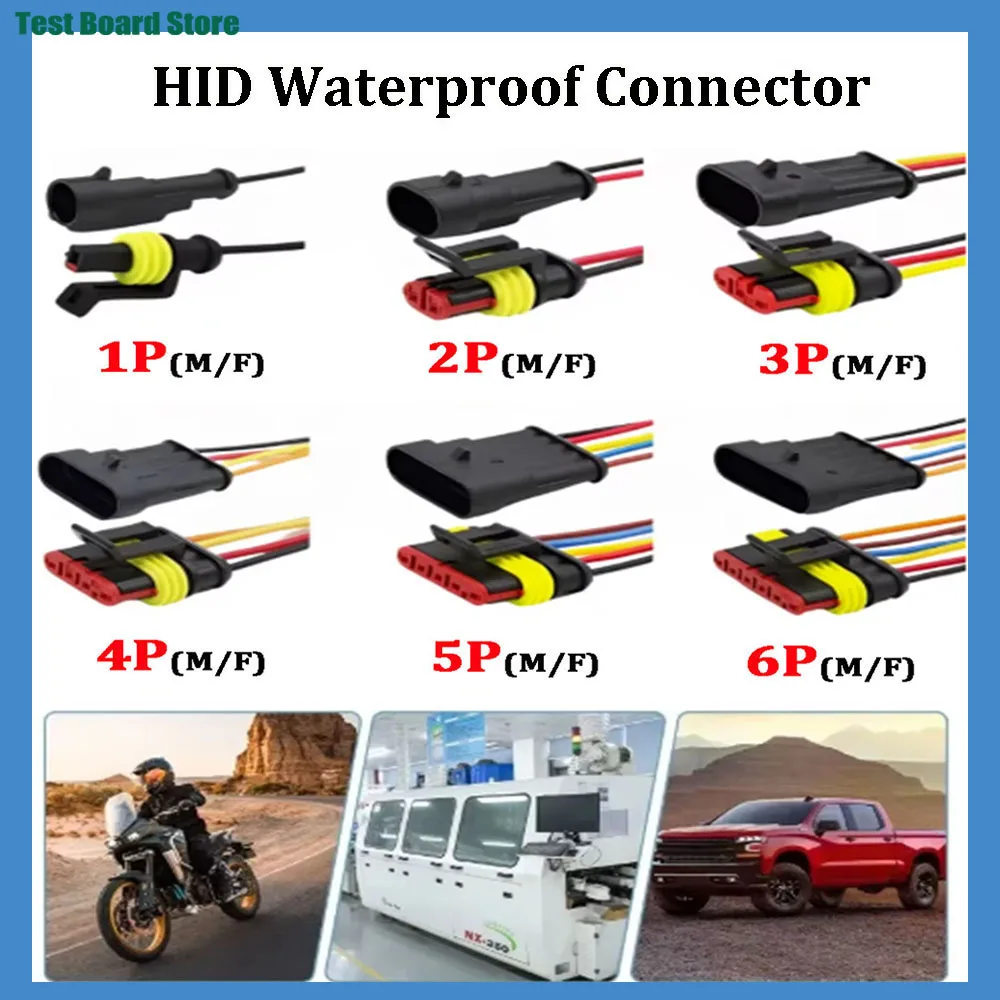 

1Set HID 1/2/3/4/5/6 Pin Waterproof Auto Connector Kit with 10CM 18AWG Wire for Car/Truck Harness Wiring