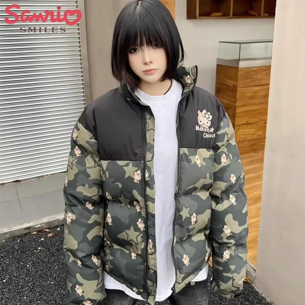 

New Hello Kitty Y2K Women Winter Warm Jacket Coat Sanrio Anime Thicken Coat Camouflage Couple Warm Cute Cotton Clothes Tops