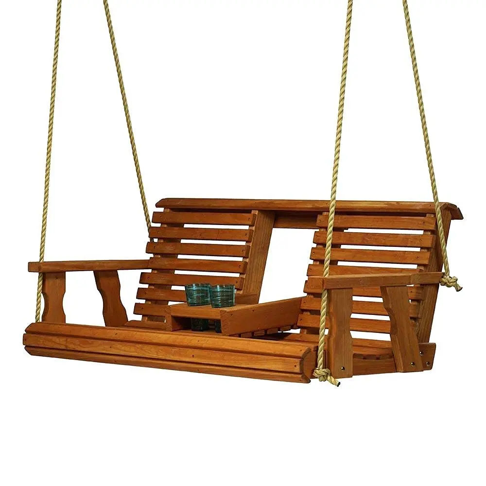 Heavy Duty 800 Lb Rollback Porch Swing with Hanging Ropes, Cedar Stain, Customized