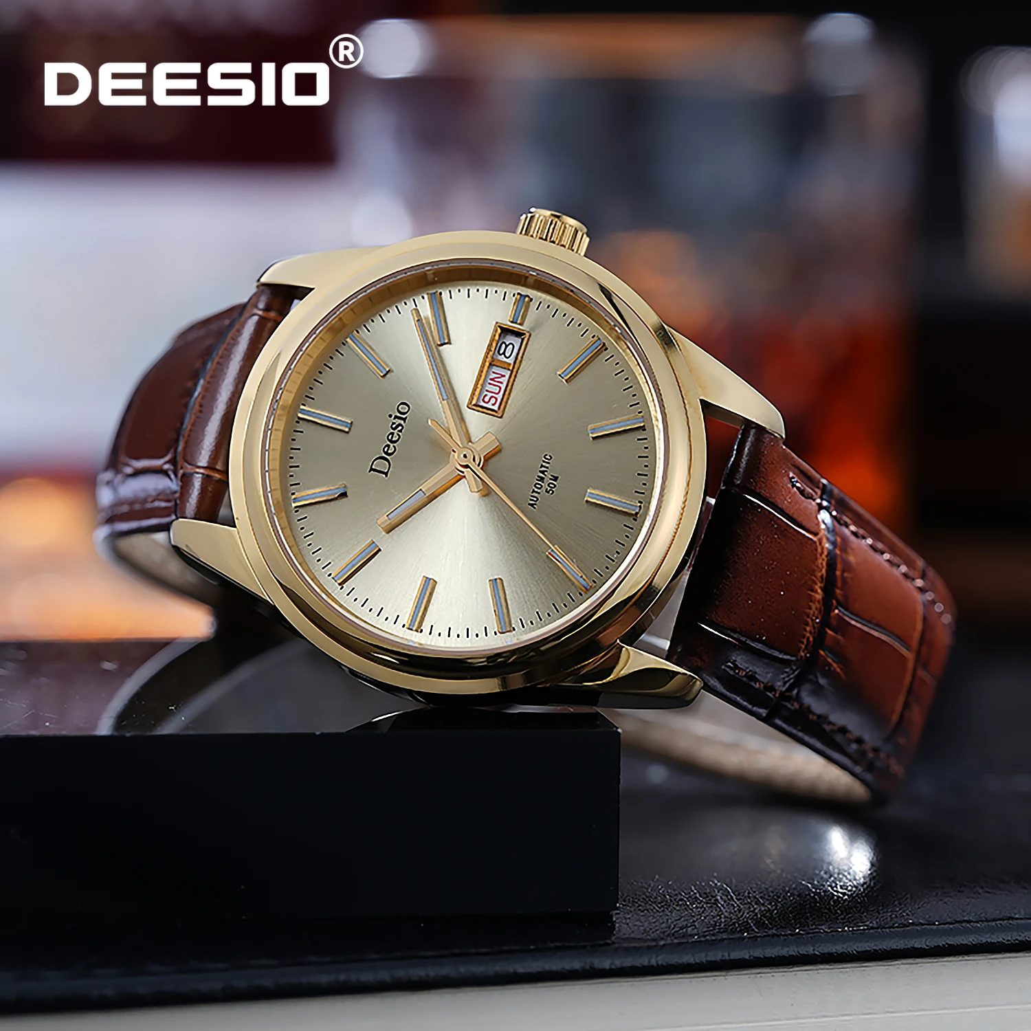

Deesio Men's Luxury Quartz Watch Japan Movement,Date & Moon Phase, Waterproof 30M,Stainless Steel Case,Business Dress Watch Gift