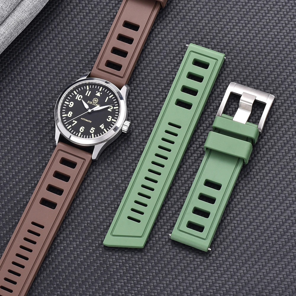 New Heavy Duty FKM 20mm 22mm Watch Strap Quick Release Fluororubber Waterproof Band 5mm Thick Unisex Fit For Diving Sports Watch