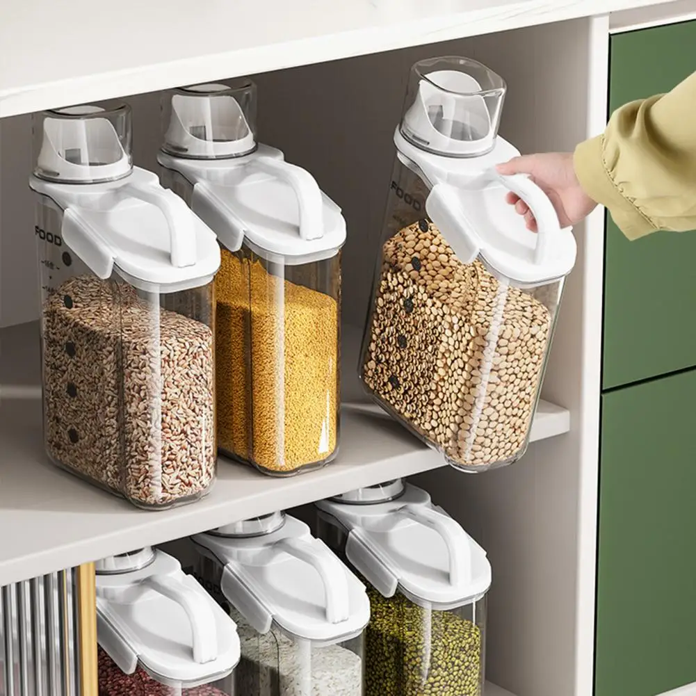 2000 ml/2800 ml Cereal Storage Box Transparent Sealed Space-saving Moisture-proof Handle Oatmeal Dispenser Grain Rice Container